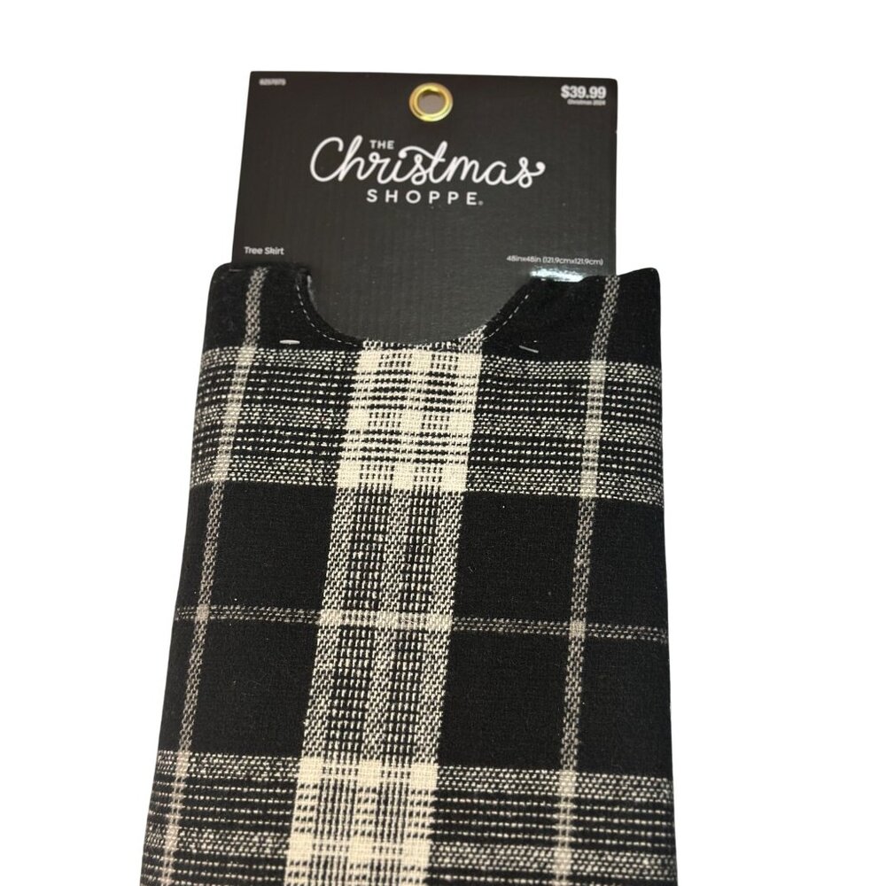 NWT The Christmas Shoppe Black & White Plaid Tree Skirt – Holiday Home Decor 48"